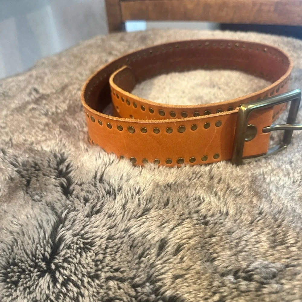 Banana Republic Brown Studded Leather Big Gold Buckle Belt, Small - Picture 8 of 9